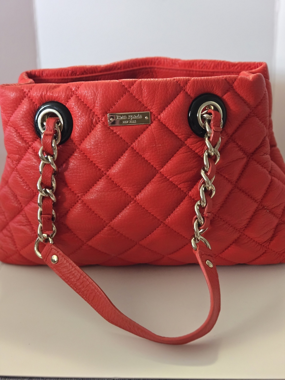 kate spade Quilted Burnt Orange Leather Chain-Handle Shoulder Bag